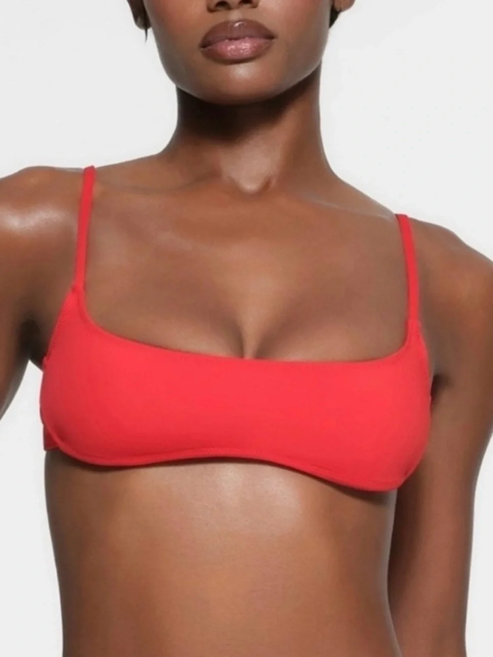 Skims 2Pc SET Micro Scoop Bikini Top & Dippy Tie Bottom Ruby Red Size M